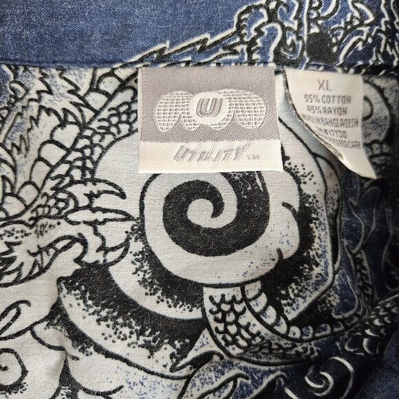 Utility Hawaiian Shirt Aloha Dragon Print Short Sleeve Button Up XL Cotton Rayon - Picture 3 of 7